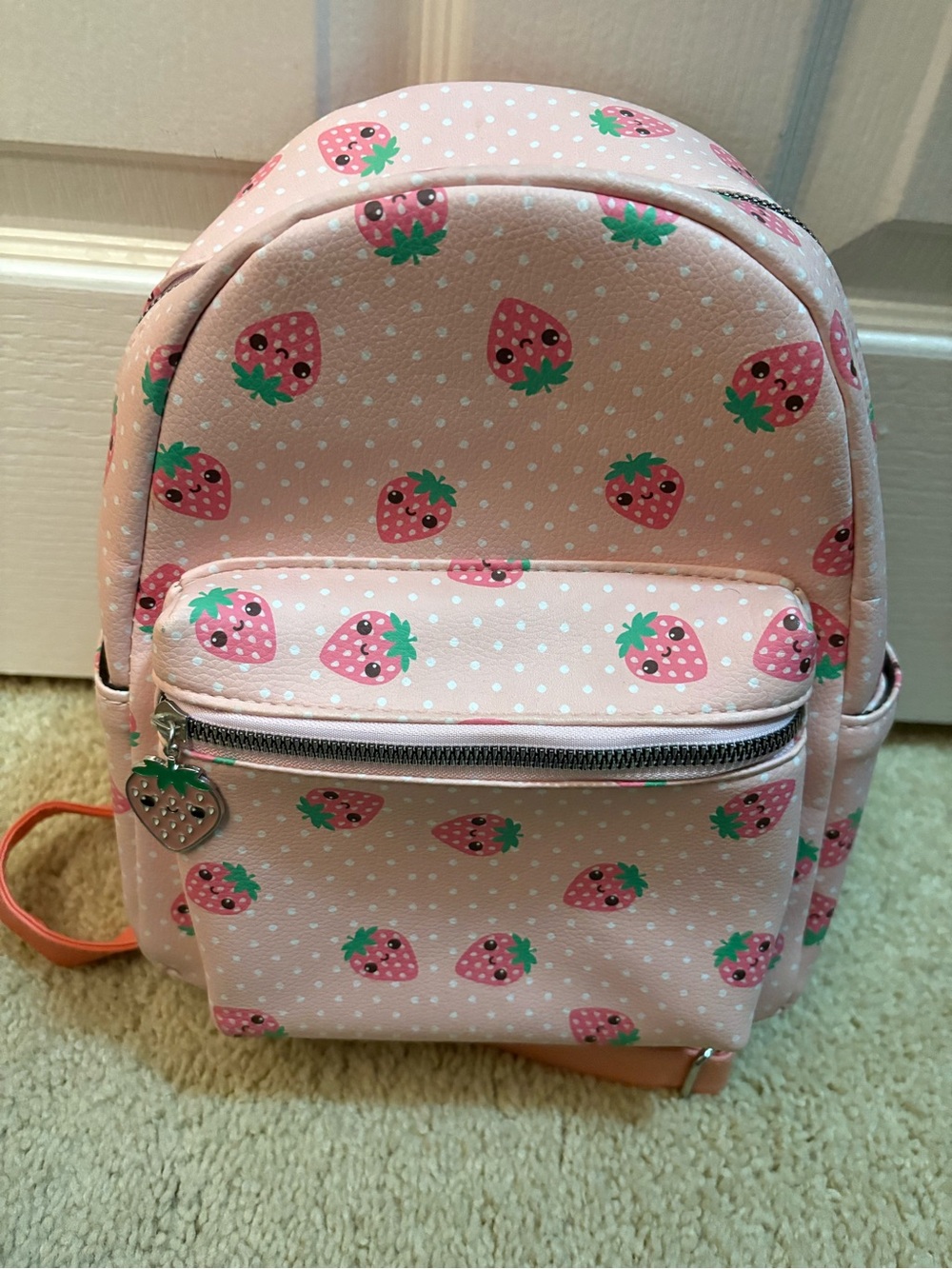 Strawberry Print Pink Mini Backpack